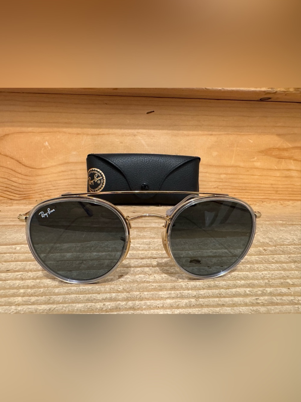 Ray-Ban Gold Frame Sunglasses with Dark Gray Lenses